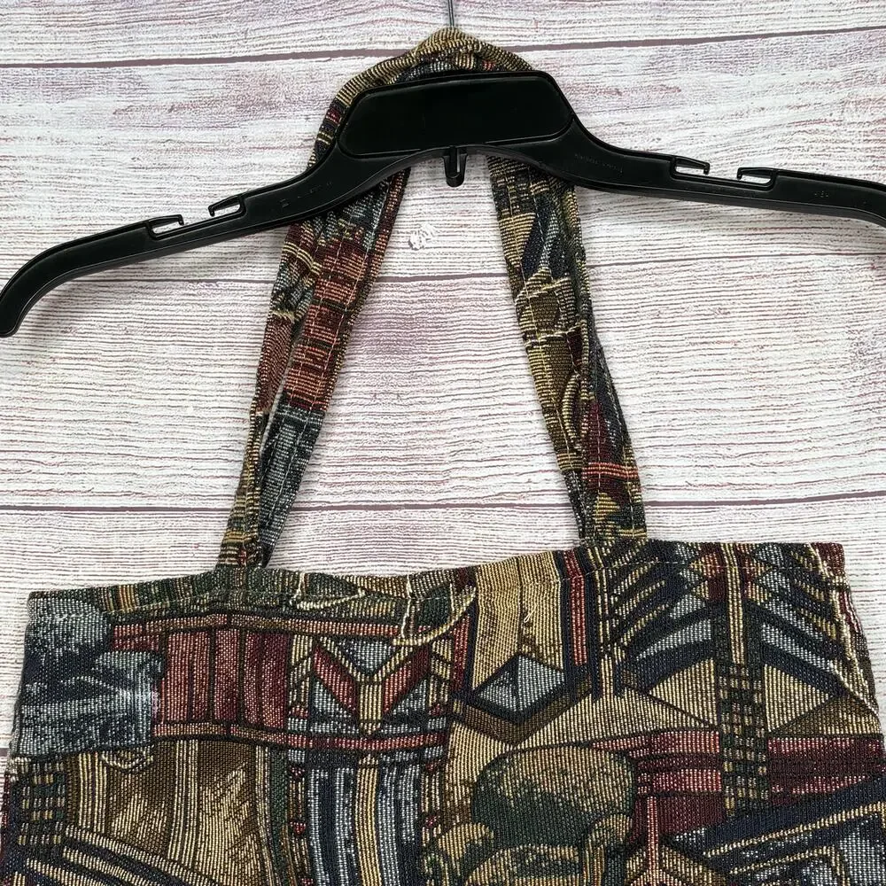 Schweiger Vintage Cozy Library Book Tapestry Brown Gray Tote Bag